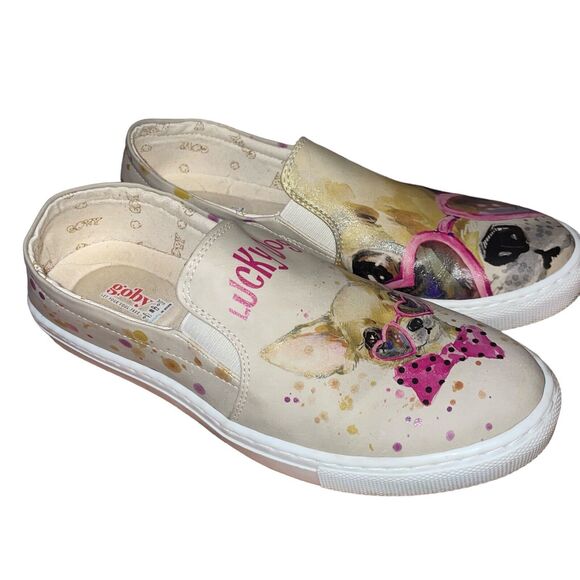 Goby Women's 40/9 Chihuahua 'Lucky Dog' Slip-On Canvas Shoes - Picture 2 of 8